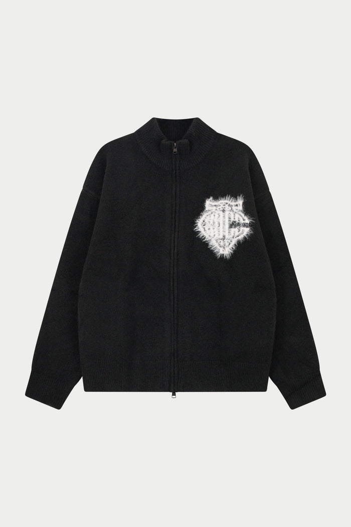 MONOGRAM FLUFFY KNIT ZIP THROUGH - BLACK