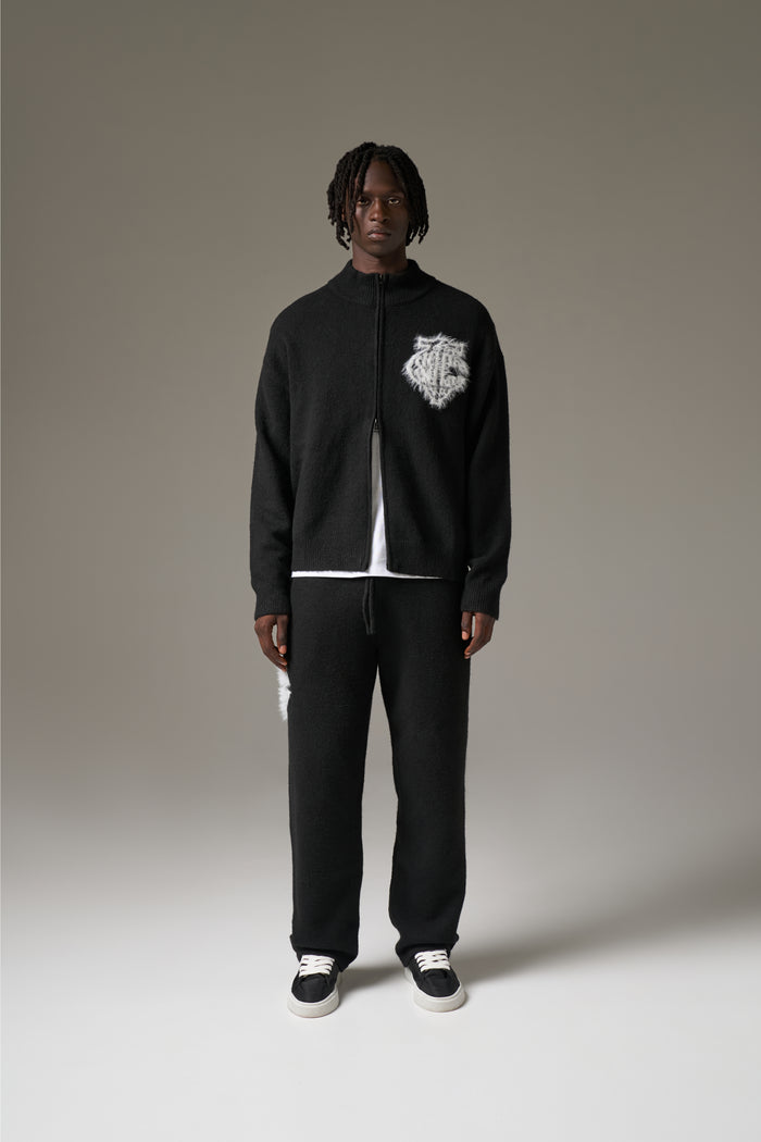 MONOGRAM FLUFFY KNIT ZIP THROUGH - BLACK