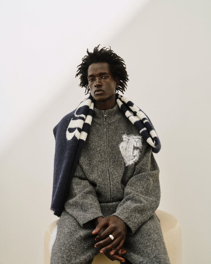 MONOGRAM FLUFFY KNIT ZIP THROUGH - CHARCOAL