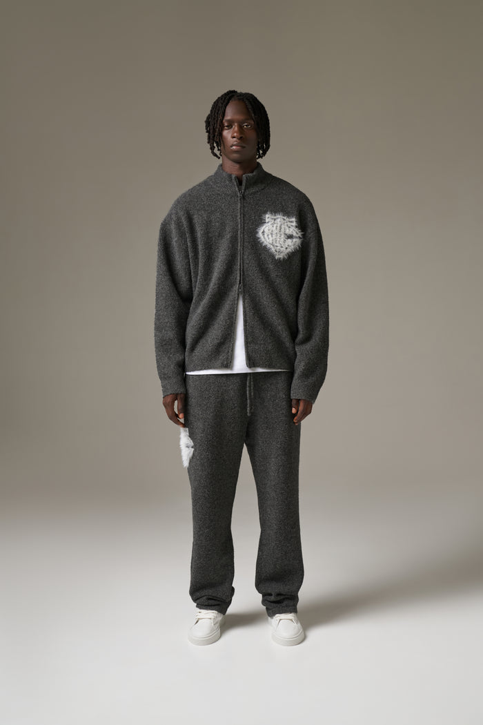 MONOGRAM FLUFFY KNIT ZIP THROUGH - CHARCOAL