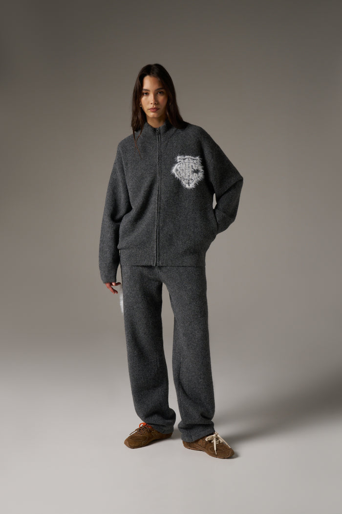 MONOGRAM FLUFFY KNIT ZIP THROUGH - CHARCOAL