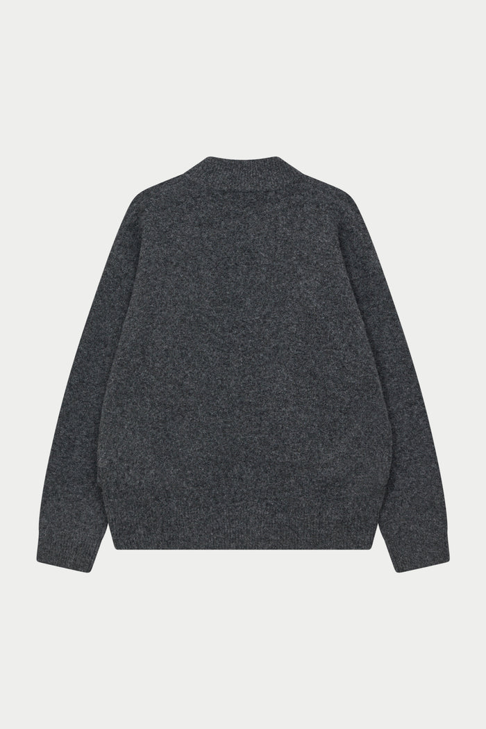 MONOGRAM FLUFFY KNIT ZIP THROUGH - CHARCOAL