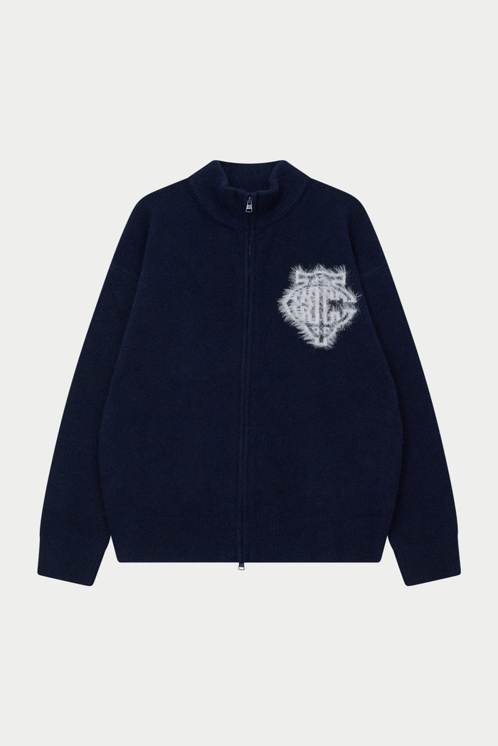 MONOGRAM FLUFFY KNIT ZIP THROUGH - NAVY