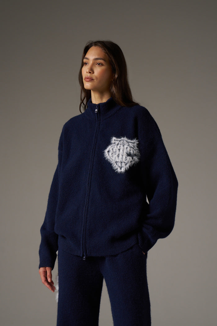MONOGRAM FLUFFY KNIT ZIP THROUGH - NAVY