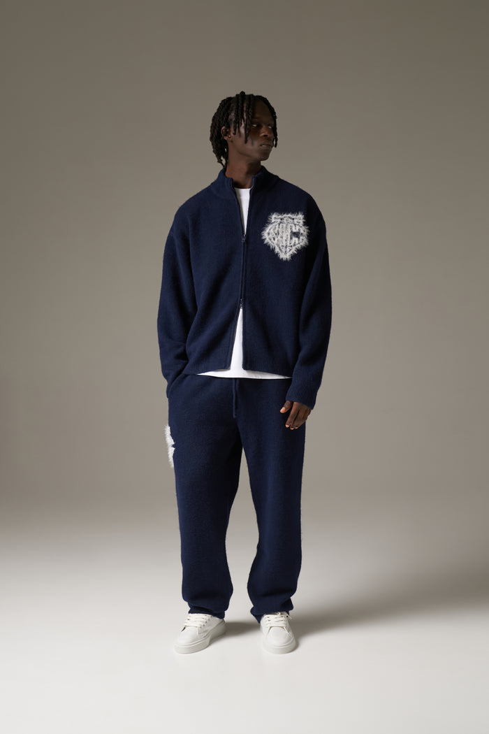 MONOGRAM FLUFFY KNIT ZIP THROUGH - NAVY