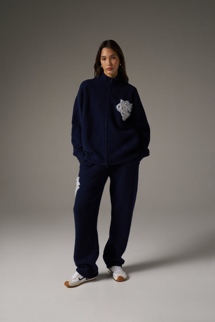 MONOGRAM FLUFFY KNIT ZIP THROUGH - NAVY