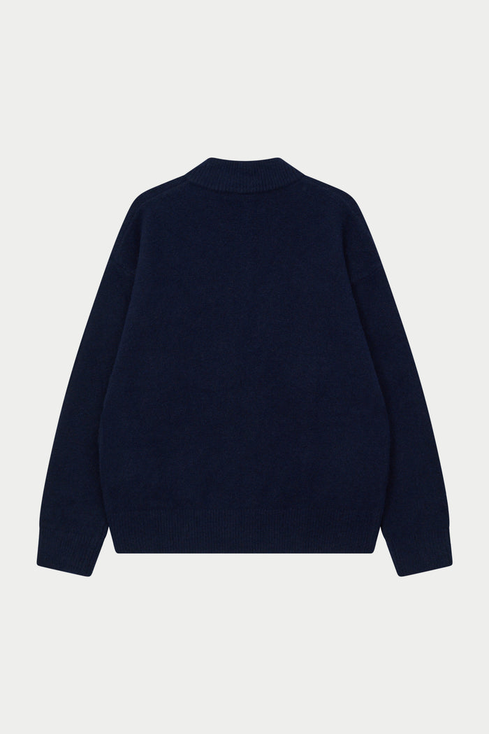 MONOGRAM FLUFFY KNIT ZIP THROUGH - NAVY