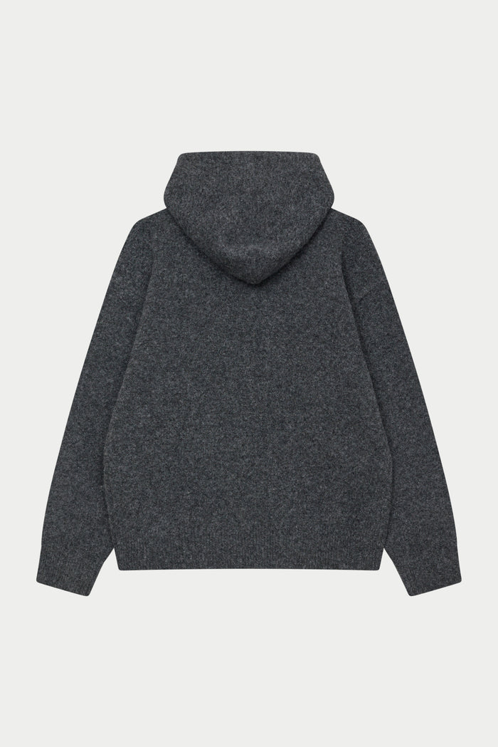 MONOGRAM FLUFFY KNIT ZIP THROUGH HOODIE - CHARCOAL