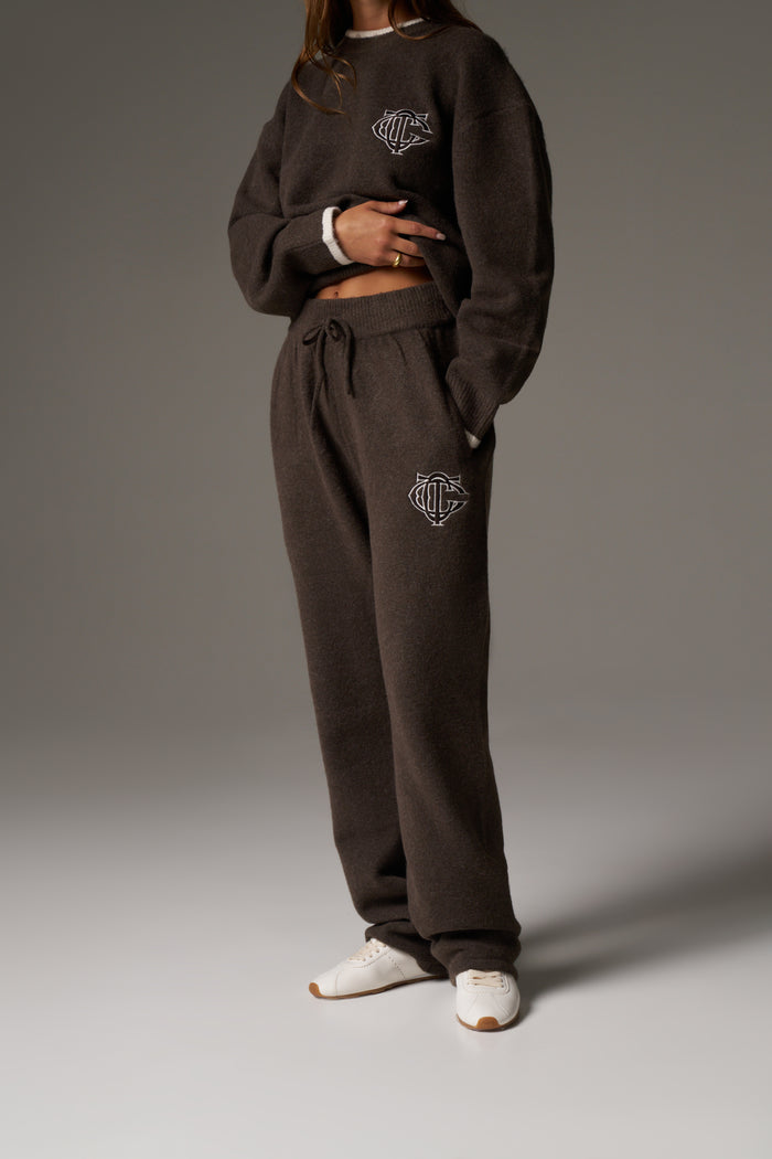 MONOGRAM KNITTED JOGGERS - BROWN