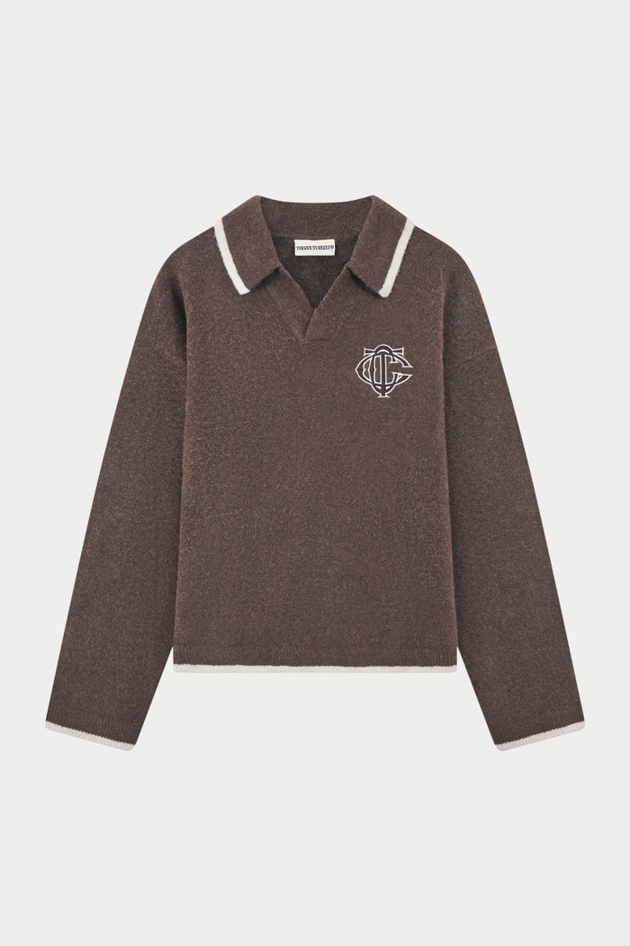MONOGRAM KNITTED POLO TOP - BROWN