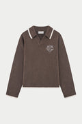 MONOGRAM KNITTED POLO TOP - BROWN