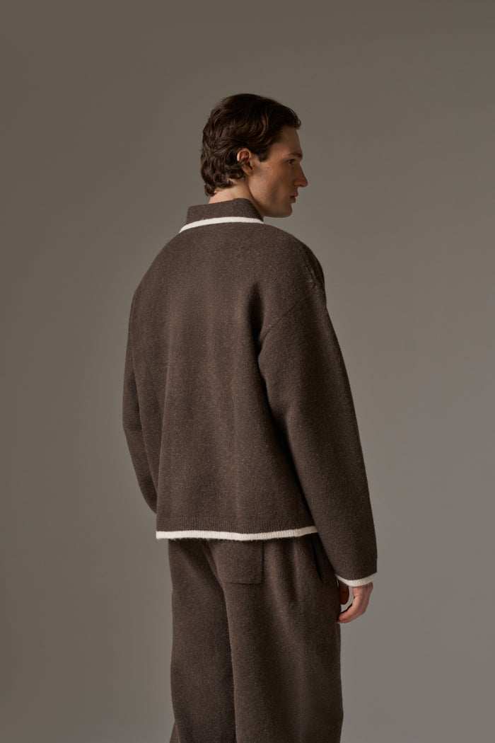 MONOGRAM KNITTED POLO TOP - BROWN