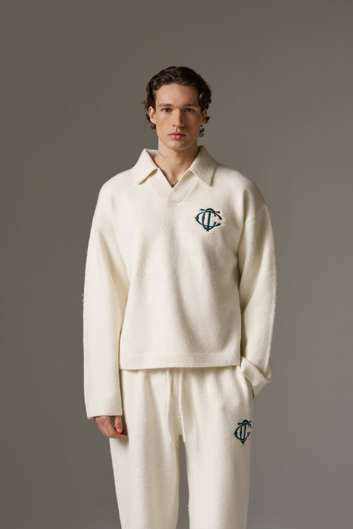 MONOGRAM KNITTED POLO TOP - OFF WHITE