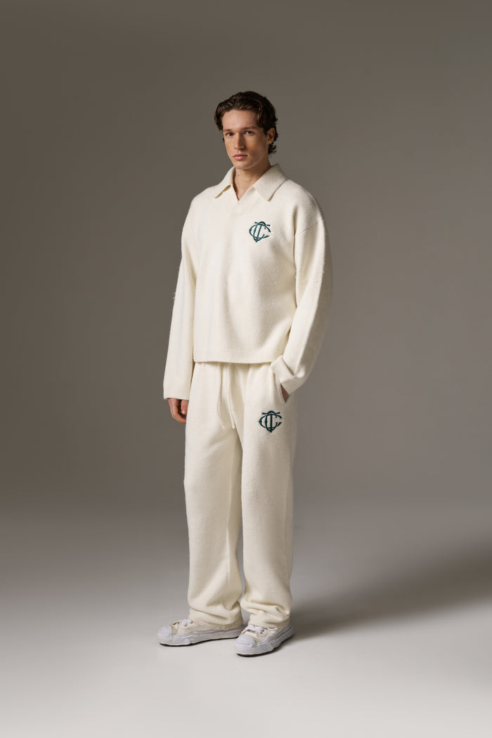 MONOGRAM KNITTED POLO TOP - OFF WHITE