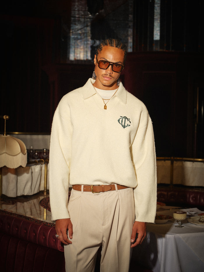 MONOGRAM KNITTED POLO TOP - OFF WHITE