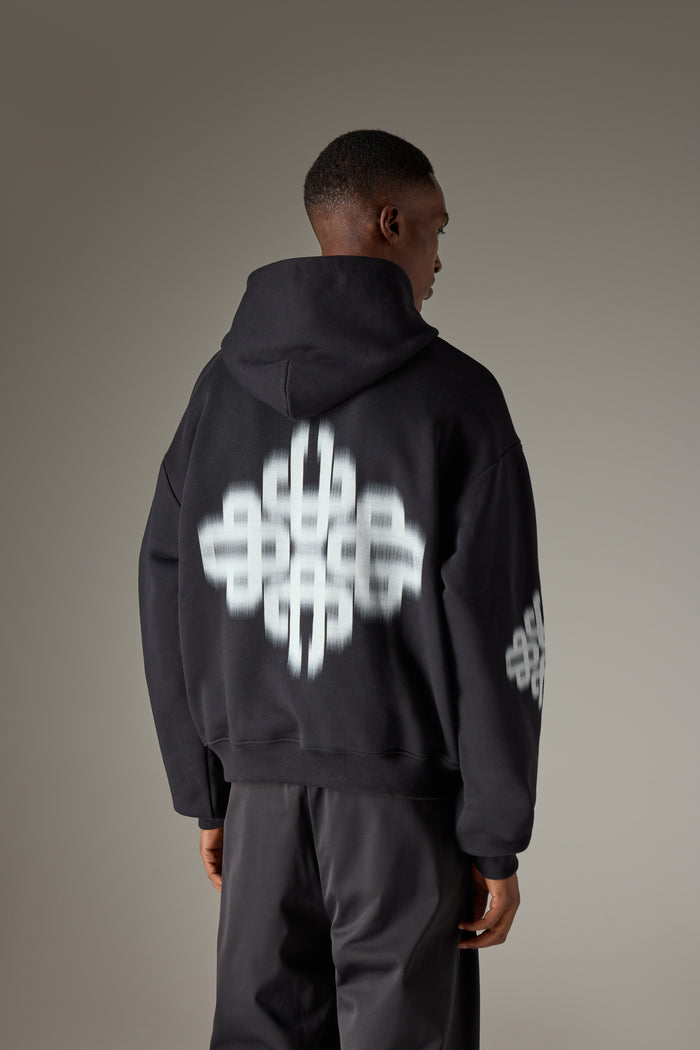 MOTION BLURRED EMBLEM HOODIE - BLACK