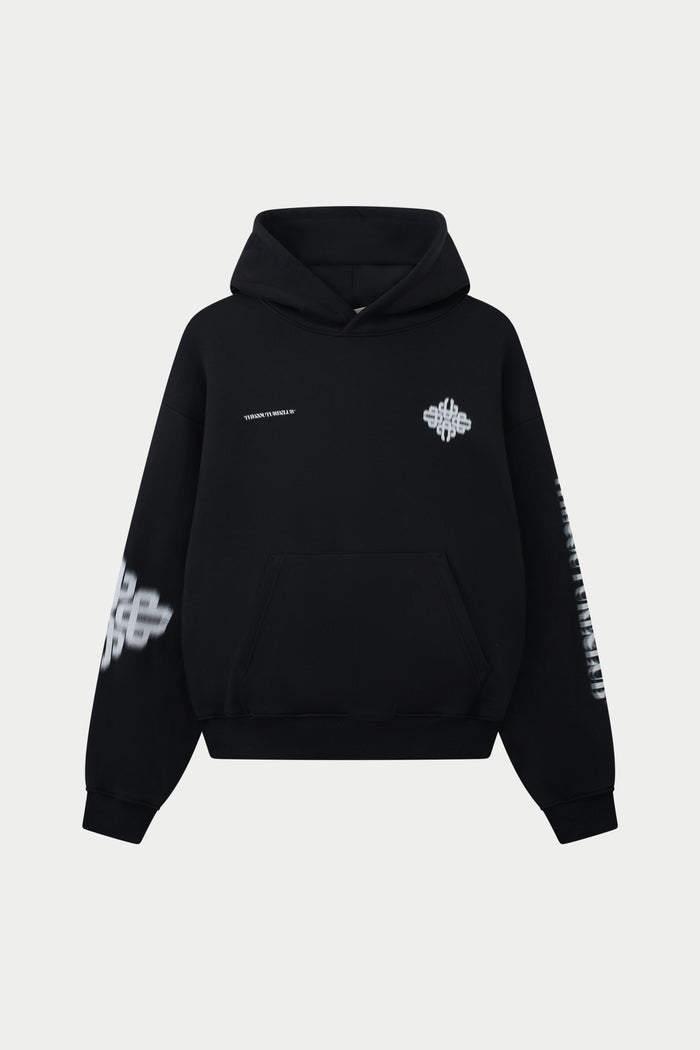 MOTION BLURRED EMBLEM HOODIE - BLACK