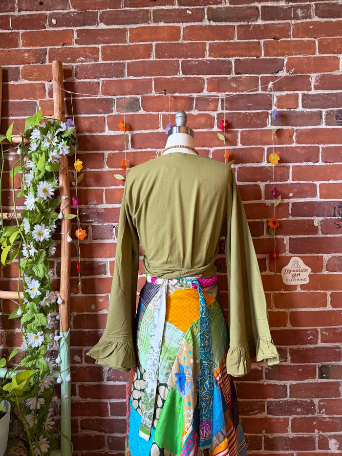 Nova Bell Sleeve Olive 100% Cotton Wrap Top - Fair Trade Made