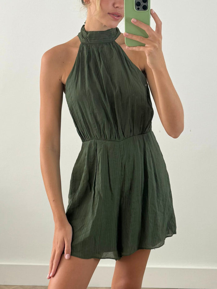 Nova High Neck Playsuit in Green - Style Cheat