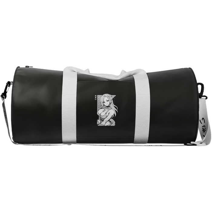 Black gym bag with bold white stylized "Waifu Cups" text printed on the front center.