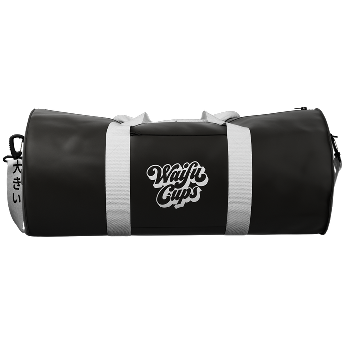 back of oki waifu gym bag showing waifu cups logo and white straps