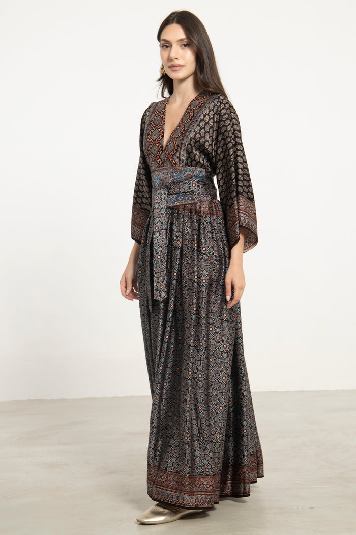 One-Of-a-Kind Sharifa Silk Black & Blue Dress