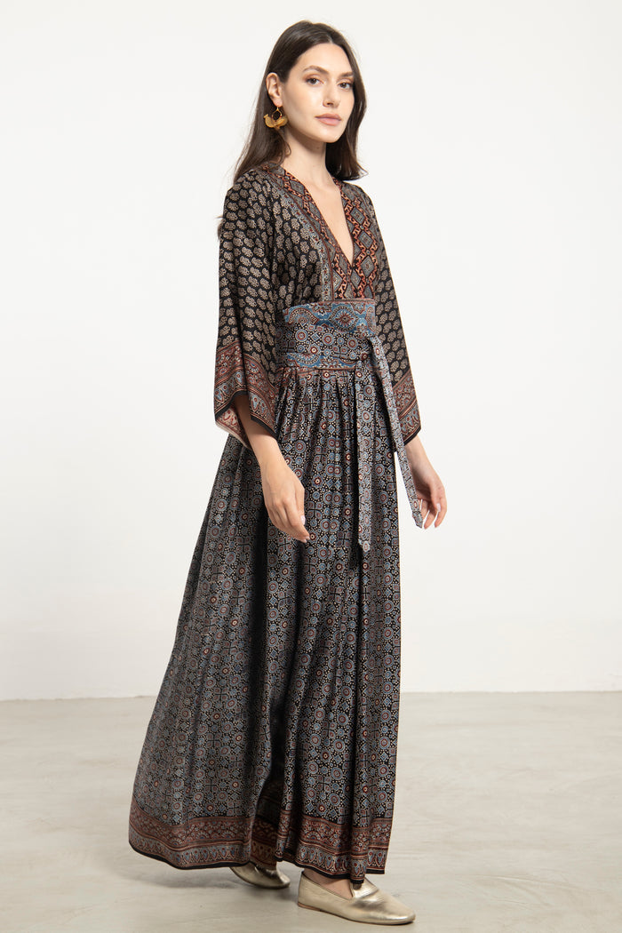 One-Of-a-Kind Sharifa Silk Black & Blue Dress