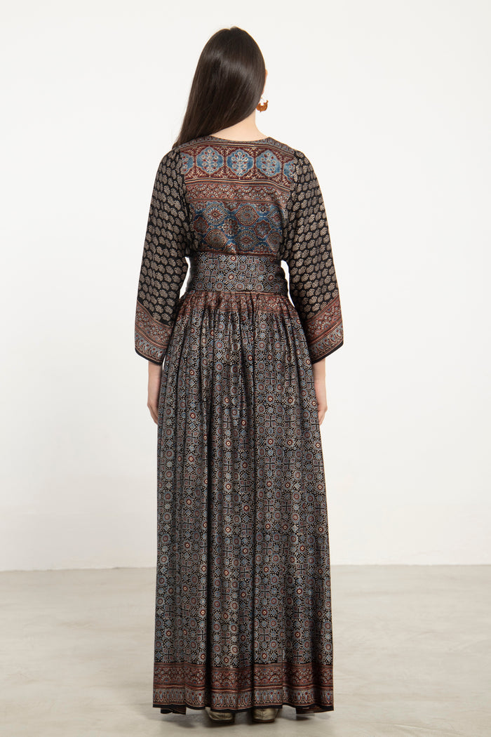 One-Of-a-Kind Sharifa Silk Black & Blue Dress
