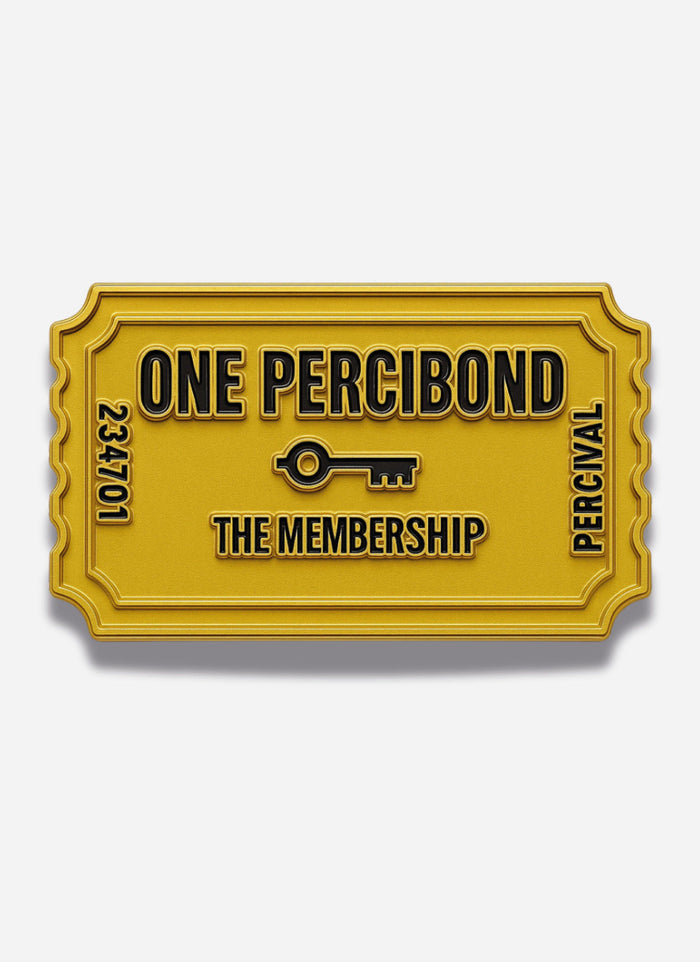 A graphic of the golden 'One PerciBond', the exclusive raffle ticket for the Percival membership programme.