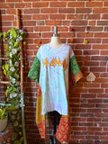 OOAK Spring Collection- Upcycled Def Leppard Inspired Hi Lo Kantha Poncho Tee- Final Sale