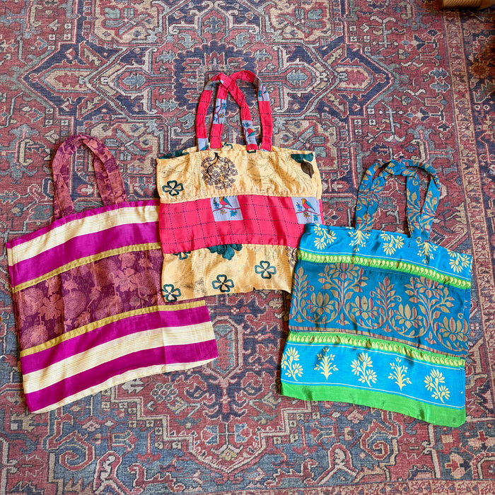 Pack of 3 - Mystery Print Recycled Sari Farmers Market Tote Bags- Final Sale