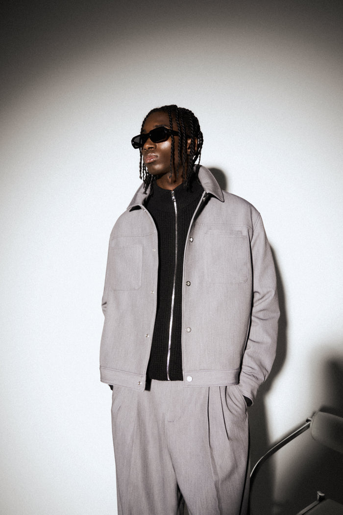 PATCH POCKET TAILORED JACKET - GREY