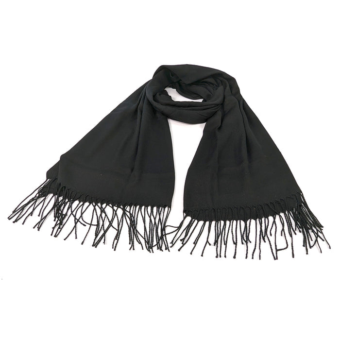 Petra Plain - Scarf with Tassels - Black (70x180cm)