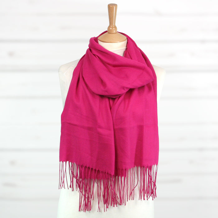 Petra Plain - Scarf with Tassels - Raspberry Pink (70x180cm)