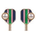 Pickleball Paddle with Pearl Post Earrings