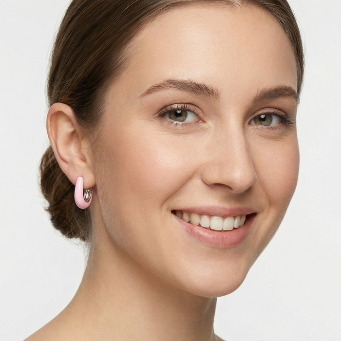 Pink Enamel Hoop Earrings