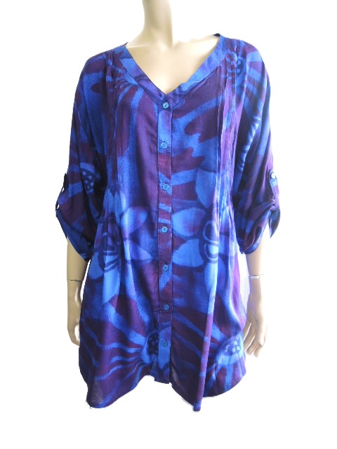 Plusss Crinkle Rayon V Neck Pintuck Top (Up to Size 40)