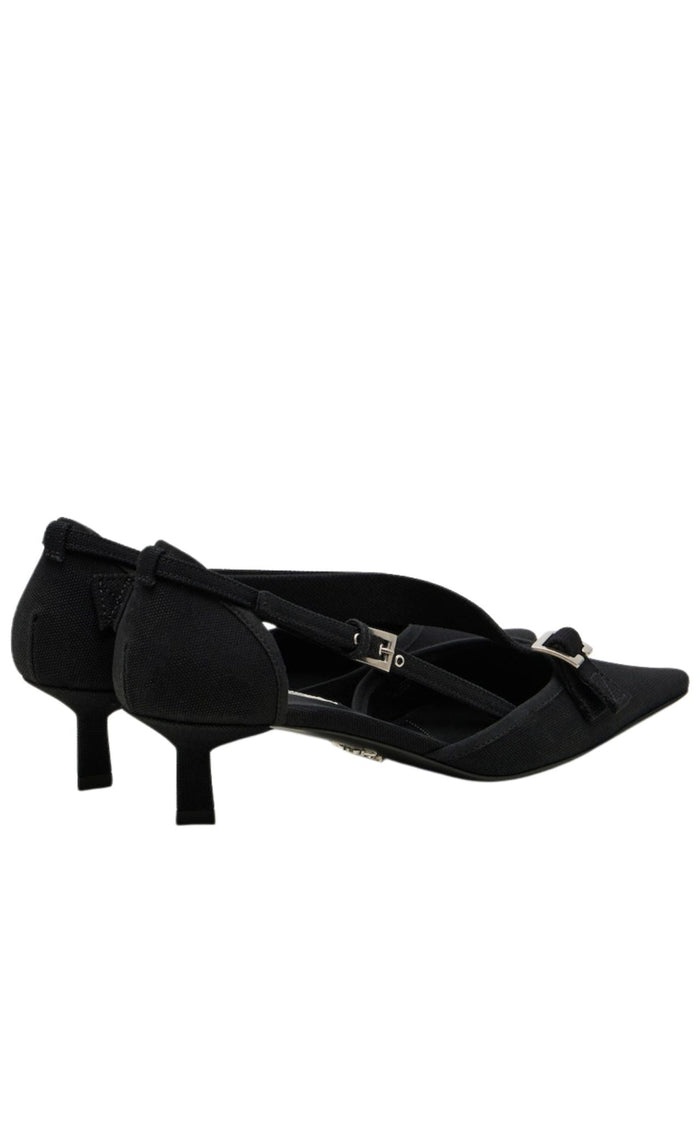 Prada Pointed Slingback Black Kitten Heel Pumps