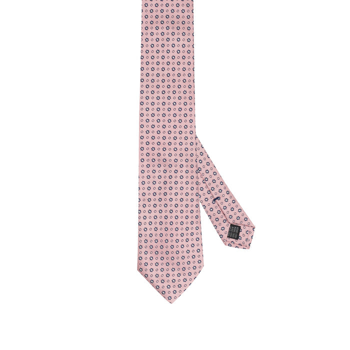 Powder Pink 100% Italian Silk Tie With Micro Blue Floral Pattern