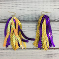 Purple & gold sequin tassel drop earrings for LSU game day — All Put Together