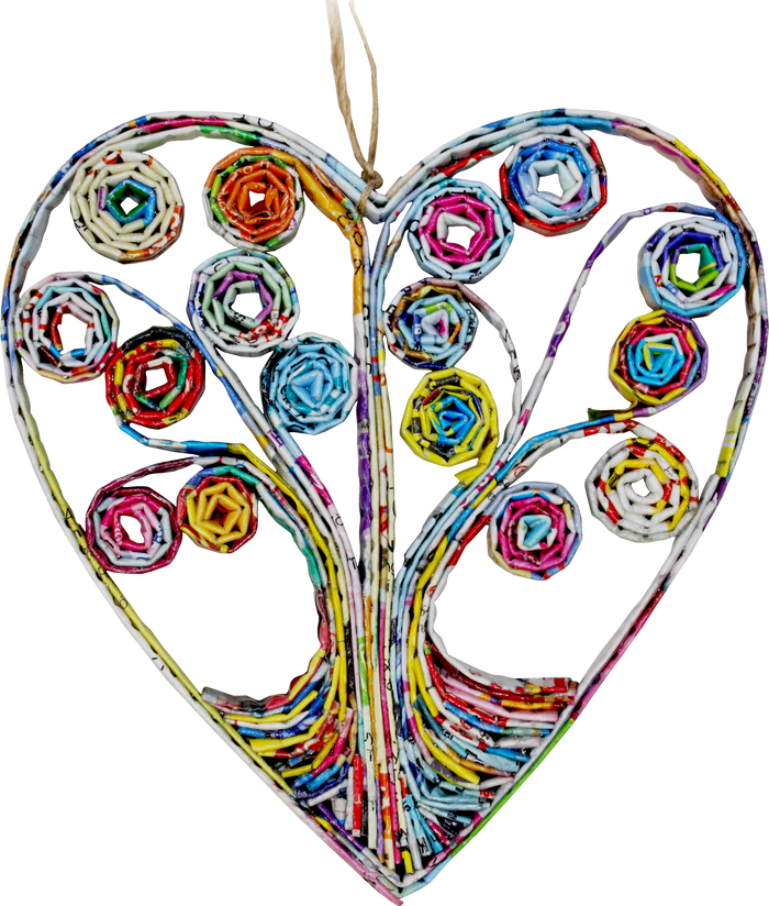 Recycled Magazine Tree of Life Heart Ornament - TLV133