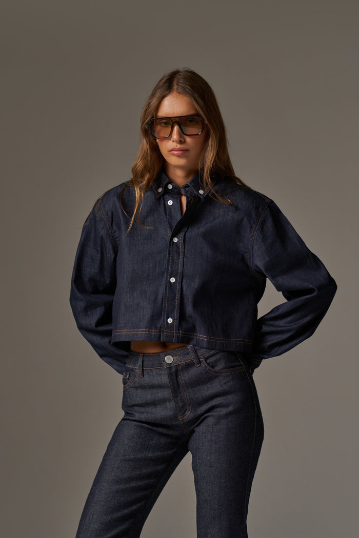 RELAXED LONG SLEEVE DENIM SHIRT - DARK INDIGO