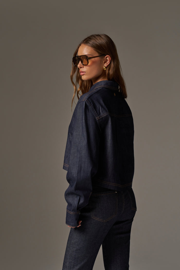RELAXED LONG SLEEVE DENIM SHIRT - DARK INDIGO