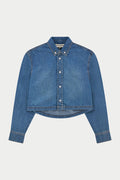 RELAXED LONG SLEEVE DENIM SHIRT - MID BLUE WASH