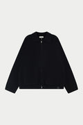 RIBBED KNITTED OVERSIZED ZIP THROUGH - BLACK