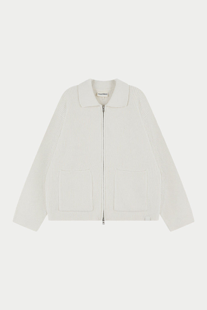 RIBBED KNITTED OVERSIZED ZIP THROUGH - WHITE