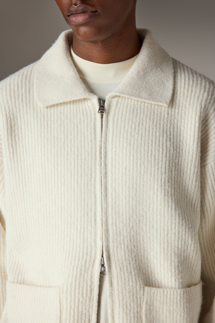 RIBBED KNITTED OVERSIZED ZIP THROUGH - WHITE