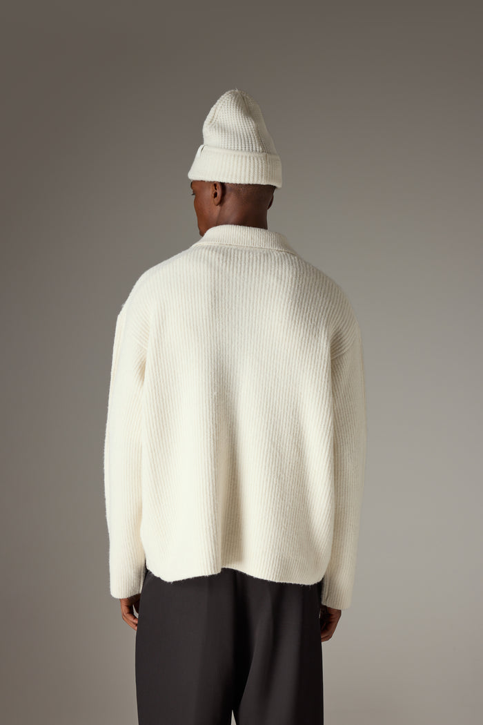 RIBBED KNITTED OVERSIZED ZIP THROUGH - WHITE