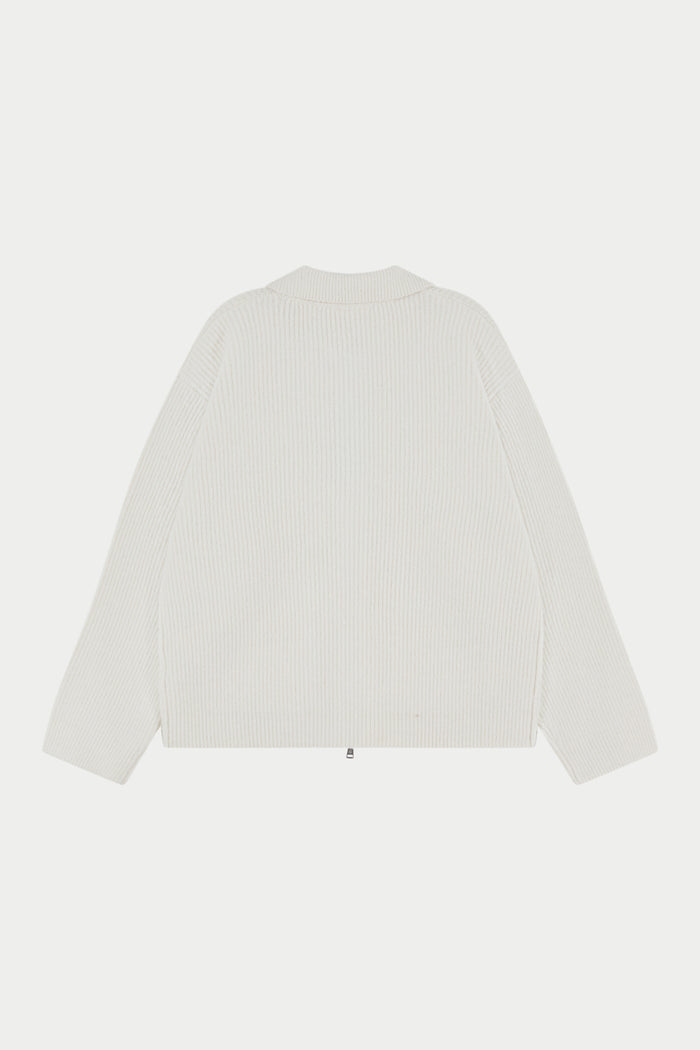 RIBBED KNITTED OVERSIZED ZIP THROUGH - WHITE
