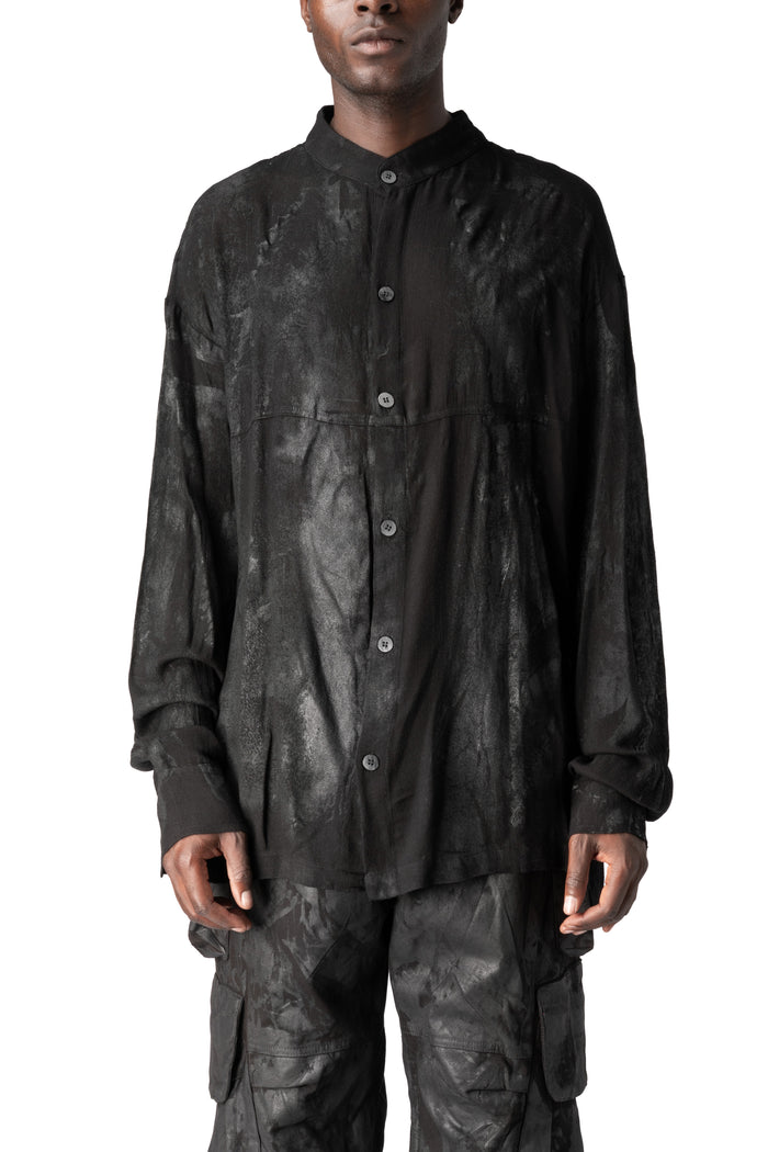 Rubberized viscose-wool shirt, Black